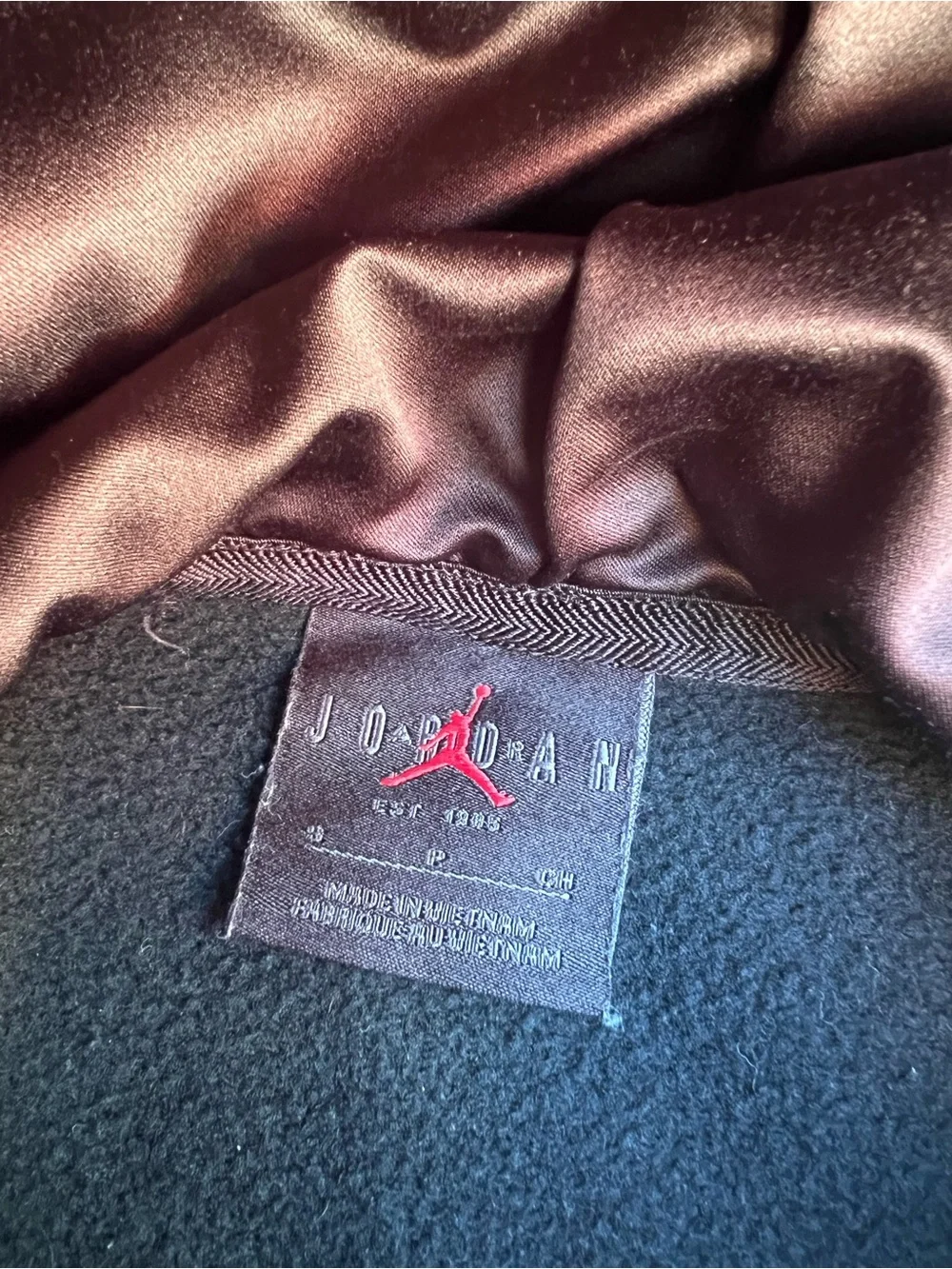 Jordan Flight Men's Fleece Hoodie Black Satin Lined Hood Small